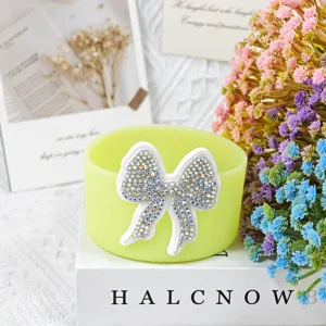 Cute silicone cup sleeve with sparkling rhinestone bow tumbler protective boot accessories
