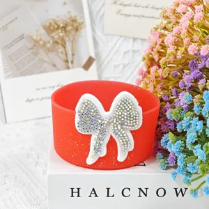 Silicone cup boot with rhinestone bow decoration for Stanley tumbler accessories detail