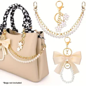 Mooie parelketting tasriem strik bloemen sleutelhanger set elegante handtas accessoire