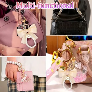 Parel tasriem bedel strik sleutelhanger multifunctionele bloemenketting voor handtassen.