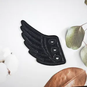 Black wing shoelace charm embroidered DIY sneaker accessory for stylish personalized footwear decoration