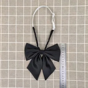 Black Japanese style JK uniform bow tie with adjustable strap, classic sailor suit accessory.