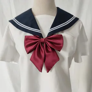 Japanese sailor uniform detachable collar and large red satin bow accessory set for cosplay.