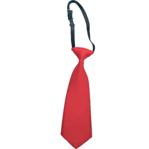 Corbata roja lisa preanudada para estudiantes y niños con banda elástica negra escolar.