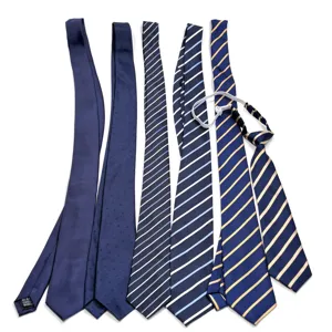 Mens Business Necktie Polyester Jacquard Woven Navy Blue Striped Neck Tie Formal Suit Neckwear For Office Wedding