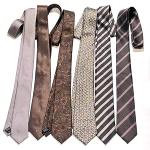 Retro Coffee Striped Necktie Men Handmade Polyester Vintage Dark Brown Paisley Note Chic Tie For Business Party