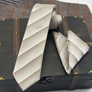 Clásico Jacquard Corbata A Rayas Y Pañuelo De Bolsillo Conjunto Para Hombres Negocios Formal Traje Accesorios De Moda