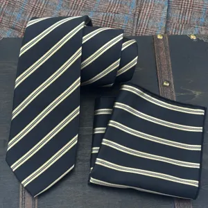 Corbata y Pañuelo de Bolsillo de Poliéster Jacquard a Rayas Clásico para Hombre Accesorio Formal de Negocios de Poliéster