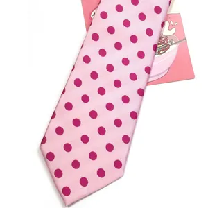 Raspberry pink polka dot tie for women, chic handmade Korean style retro necktie.