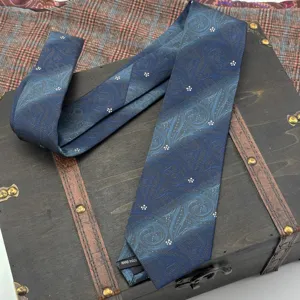 Cravatta uomo blu sfumata motivo paisley poliestere jacquard cravatta formale affari