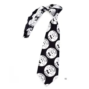 Black and white cartoon print kids pre-tied necktie detail showing adjustable strap buckle.