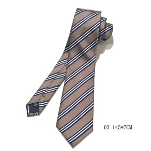 Classic brown striped necktie for men, stylish diagonal stripes design, elegant accessory.