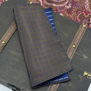Men's classic brown blue floral jacquard pocket square handkerchief for formal business suit.