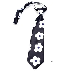 Kids black and white floral print pre-tied necktie cute student fashion accessory