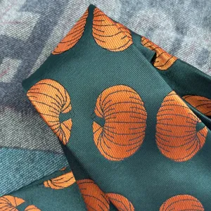 Dark green pumpkin print necktie, retro style woven tie for women and kids, unique design.