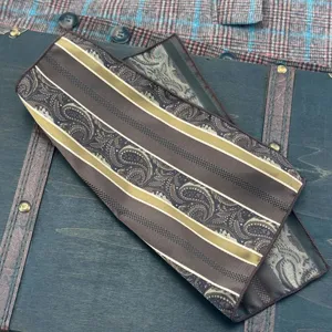 Vintage paisley striped necktie, high-density jacquard brown green tie for men business formal.