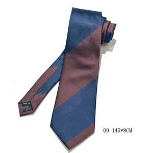 Detailed view of the classic striped men's necktie in dark blue and coffee, stylish accessory.