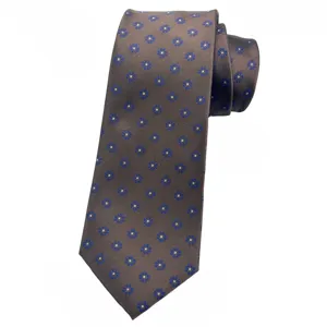 Men's brown business jacquard necktie featuring a stylish blue floral pattern for formal wear.