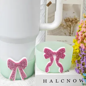Silicone cup boot sleeve for Stanley tumbler with rhinestone bow decoration cute tumbler accessory