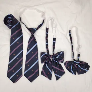 JK Uniform Necktie And Bowknot Set Polyester Jacquard Stripe Crown Embroidery Neck Accessories For Students Daily Wear