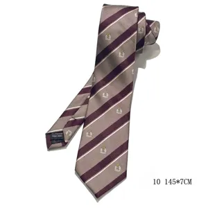 Vintage brown striped necktie for men and women, handmade polyester classic accessory.