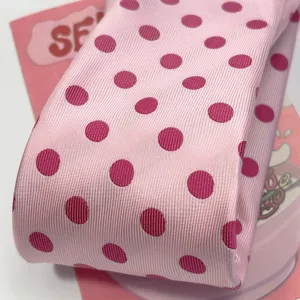Raspberry pink polka dot tie for women, vintage Korean style woven polyester silk necktie.