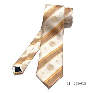 Vintage striped silk tie for men and women, classic retro brown business necktie design.
