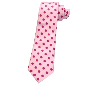 Raspberry pink polka dot women necktie, Korean style retro vintage polyester fabric neck tie.