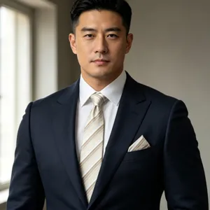 Corbata de hombre a rayas anchas en jacquard color champán, estilo elegante y clásico.
