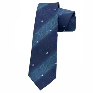Elegante cravatta da uomo blu con motivo cachemire per affari e abbigliamento formale.