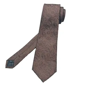 Retro dark brown leaf patterned necktie, vintage style men's neckwear for business and casual.