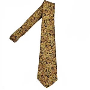 Men's yellow green paisley jacquard necktie for formal business wear and wedding banquet.