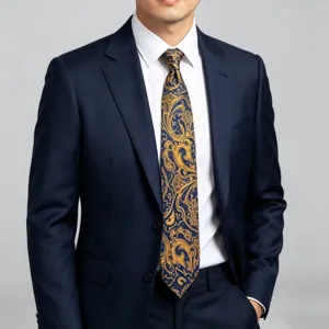 Luxury blue gold paisley men's tie elegant vintage royal style necktie formal business wear