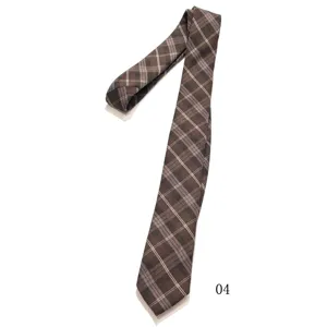 Retro brown plaid necktie for men and women, vintage preppy style matching shirt tie accessory.