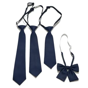 Corbata Preanudada de Color Sólido Azul Marino para Niños Poliéster Mate Corbata de Uniforme Escolar Accesorio de Moda