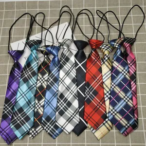 Kids plaid necktie set, classic tartan elastic short ties for students and children.