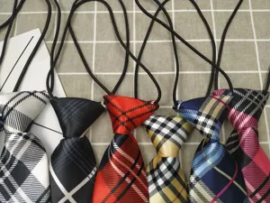 Classic plaid short tie for kids and adults, stylish tartan necktie with elastic band.