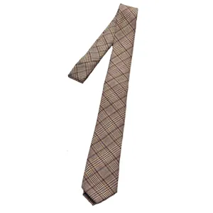 Vintage plaid necktie in brown coffee khaki, classic men women shirt matching accessories.