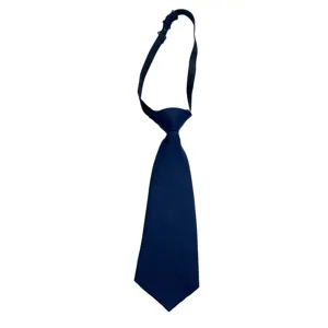 Corbata preatada azul marino para niños, corbata escolar de poliéster mate con cinta elástica.