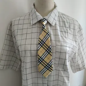 Classic Scottish plaid short sleeve shirt with matching stylish tie for students and youth daily wear.