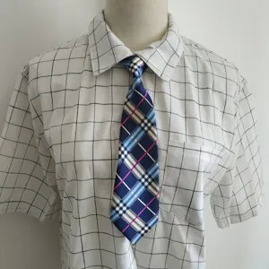Classic plaid short necktie and grid shirt set, versatile fashion accessory for youth.