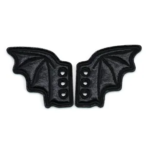 Black bat wings shoe laces decoration accessories, gothic style canvas shoes charms pairs.