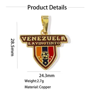 Detailed view of gold plated copper Venezuela football team pendant, size and weight specs.