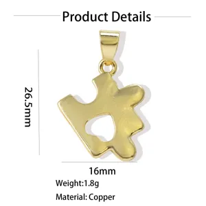 Gold plated copper puzzle heart pendant detail view showing dimensions and weight specs.