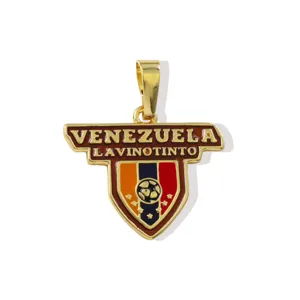 Gold plated Venezuela La Vinotinto soccer shield pendant necklace enamel jewelry accessory detail