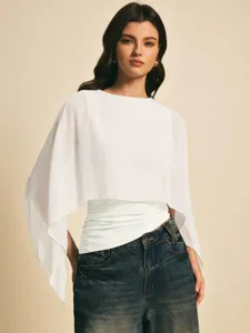 Elegante blusa de gasa con mangas de capa para mujer, perfecta para el verano y uso informal diario.