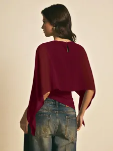Top capa de gasa mujer casual suelto cuello redondo blusa asimétrica verano elegante