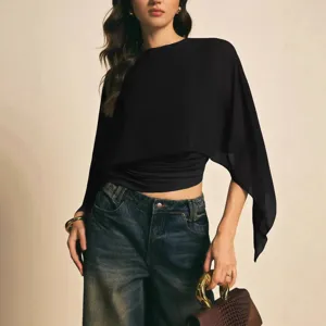 Verano mujeres capa manga blusa suelta gasa parte superior elegante negro camisa irregular