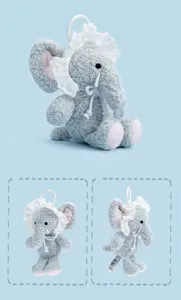 Pendente elefante in peluche grigio con cappello di pizzo bianco, graziosa bambola zaino.