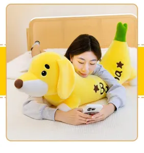 Joli coussin en peluche chien banane oreiller long de sommeil doux jouet rembourré pour chambre